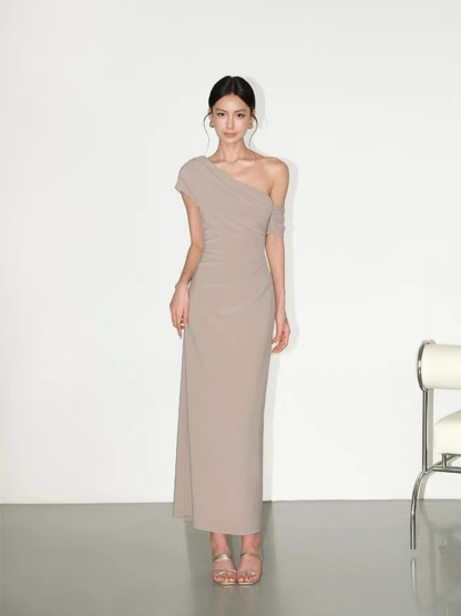 Frederika Asymmetric Shoulder Dinner Dress