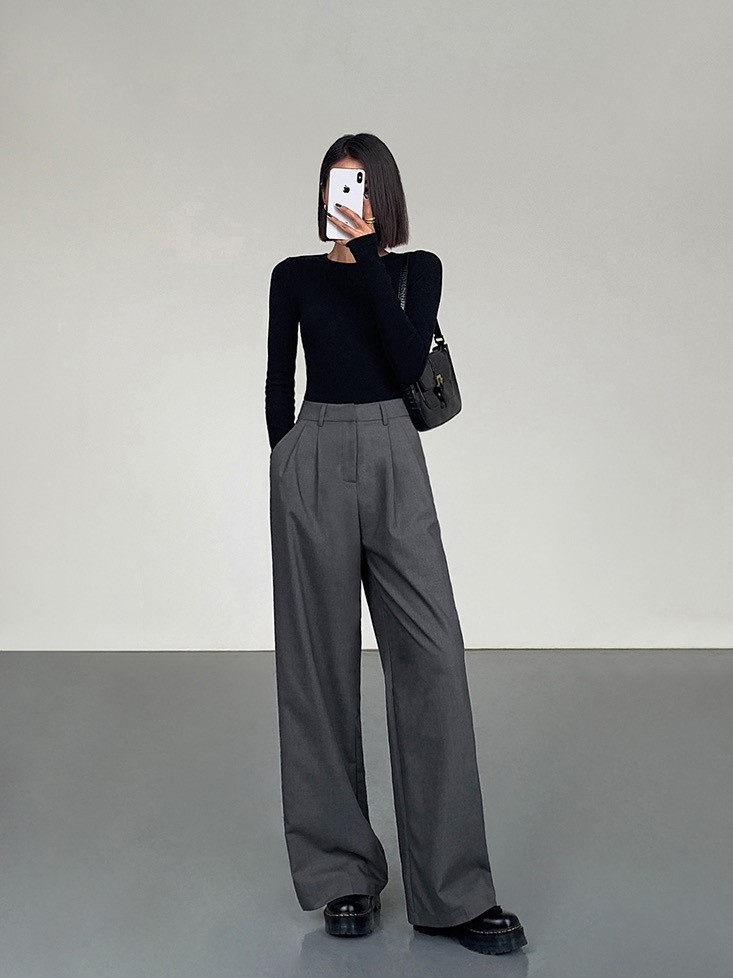 Vaness High Waist Straight Leg Pants-The Black Bow-