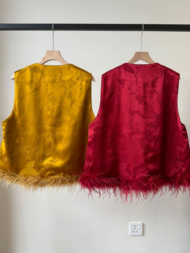 Shuang He Feather Trim Oriental Vest