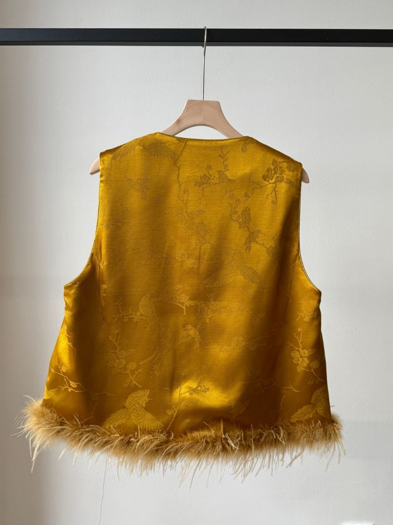 Shuang He Feather Trim Oriental Vest