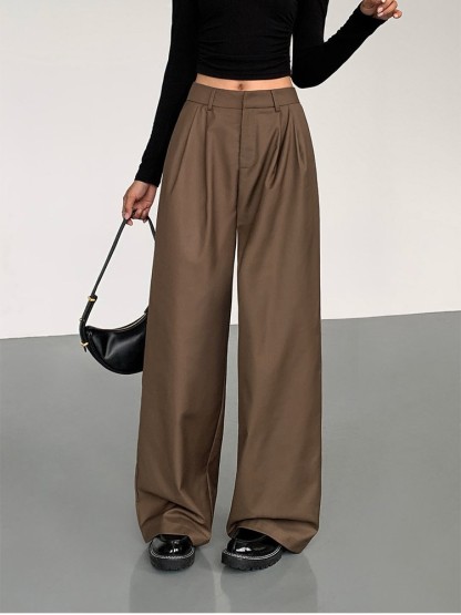 Vaness High Waist Straight Leg Pants-The Black Bow-