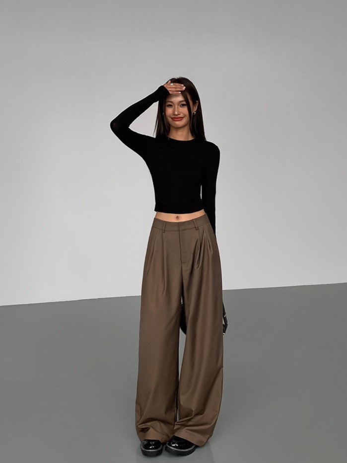 Vaness High Waist Straight Leg Pants-The Black Bow-