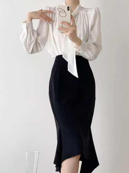 Nikola Ruffle Asymmetric Skirt-The Black Bow-