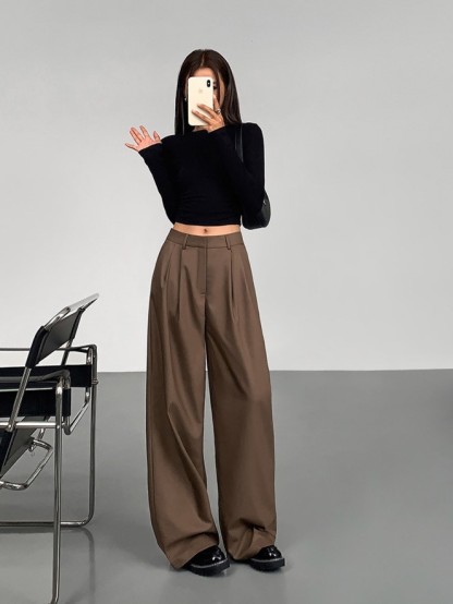 Vaness High Waist Straight Leg Pants-The Black Bow-