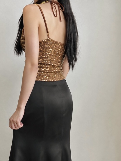 Carmen Sequin-Drape Delicate Top
