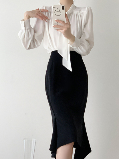 Nikola Ruffle Asymmetric Skirt-The Black Bow-