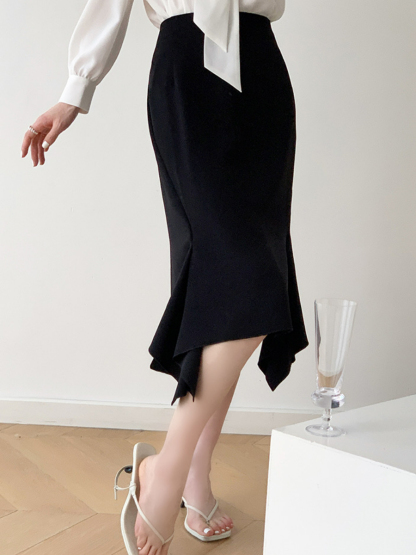 Nikola Ruffle Asymmetric Skirt-The Black Bow-