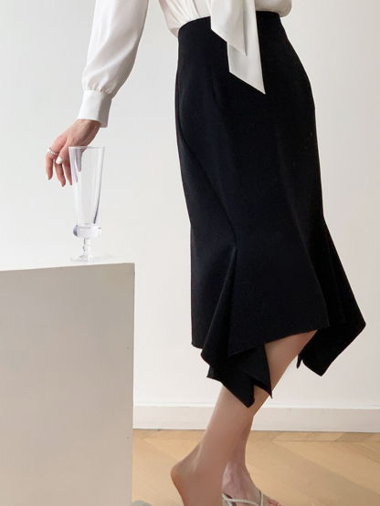 Nikola Ruffle Asymmetric Skirt-The Black Bow-