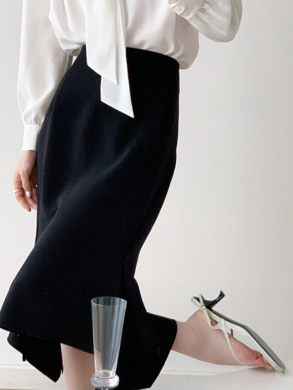 Nikola Ruffle Asymmetric Skirt-The Black Bow-