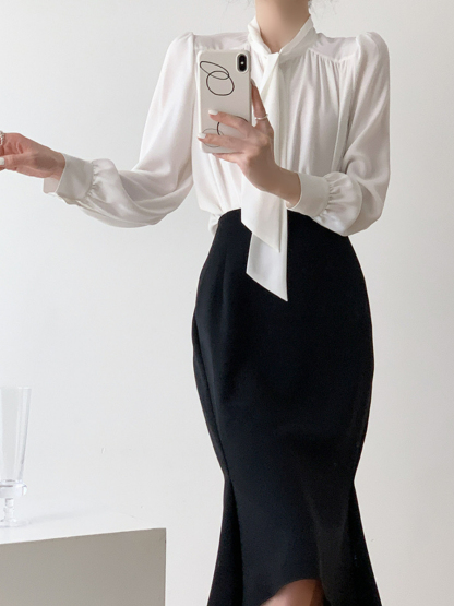Nikola Ruffle Asymmetric Skirt-The Black Bow-