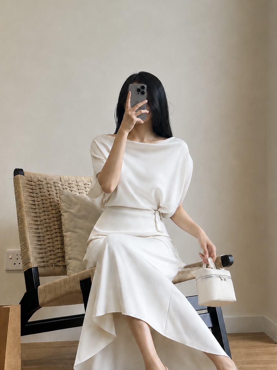 Draped-Waist Top & Skirt Set (Sold seperately)