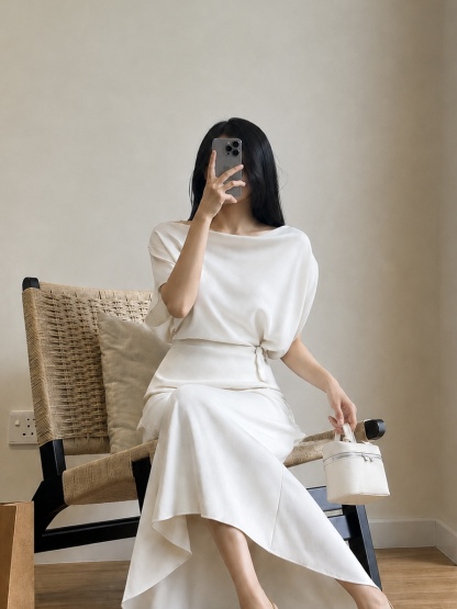Draped-Waist Top & Skirt Set (Sold seperately)