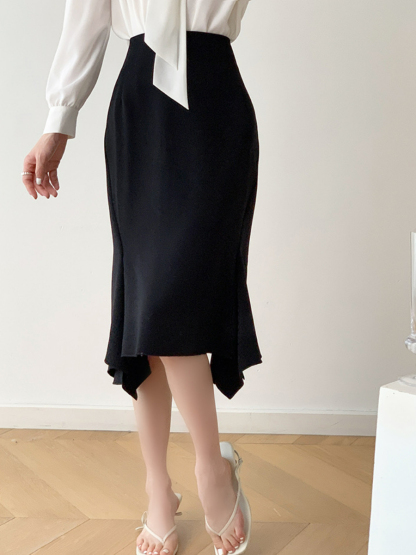 Nikola Ruffle Asymmetric Skirt-The Black Bow-