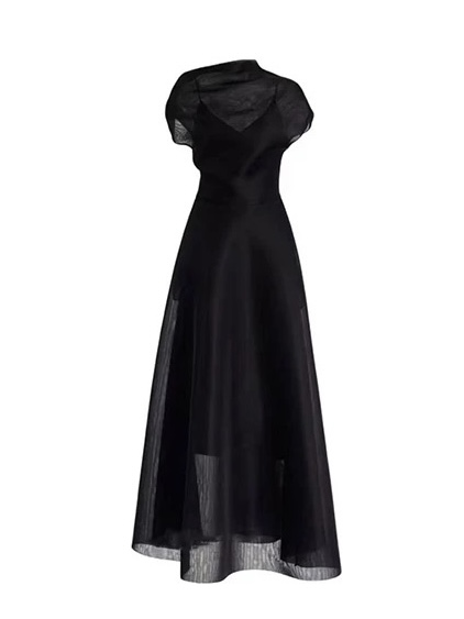 Vanyce Asymmetric Collar Two Piece Sheer Dress