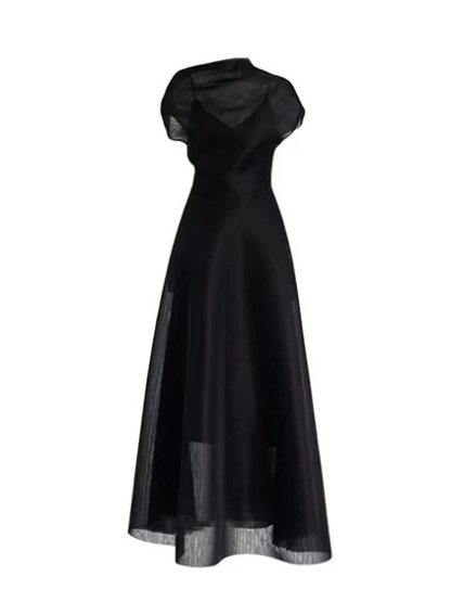 Vanyce Asymmetric Collar Two Piece Sheer Dress