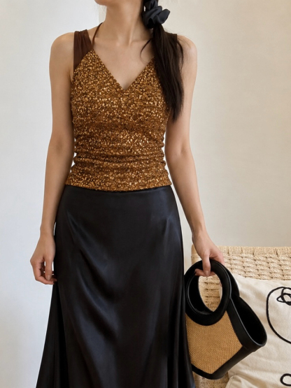 Carmen Sequin-Drape Delicate Top
