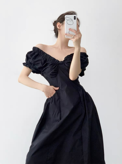 Neyle Puff Sleeve Off Shoulder Dress-The Black Bow-