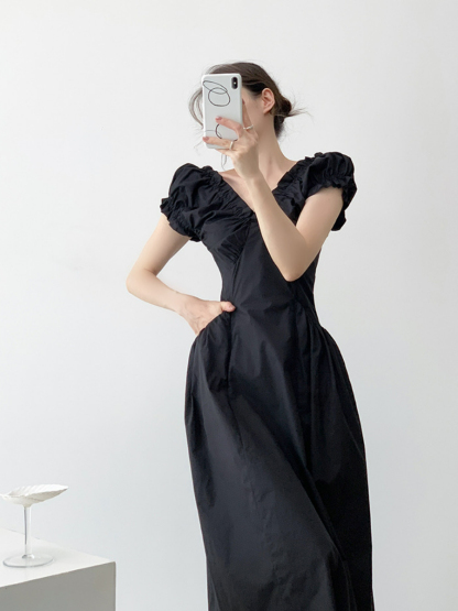 Neyle Puff Sleeve Off Shoulder Dress-The Black Bow-