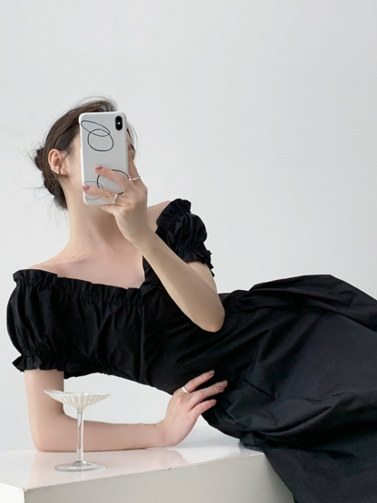 Neyle Puff Sleeve Off Shoulder Dress-The Black Bow-