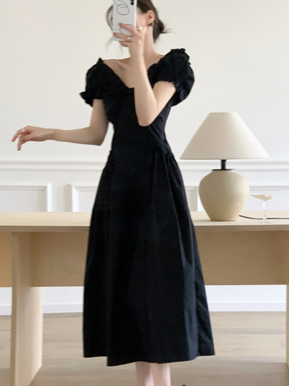 Neyle Puff Sleeve Off Shoulder Dress-The Black Bow-