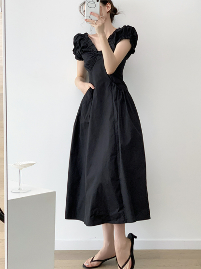 Neyle Puff Sleeve Off Shoulder Dress-The Black Bow-