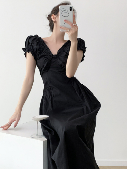 Neyle Puff Sleeve Off Shoulder Dress-The Black Bow-