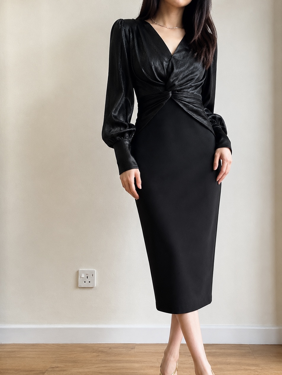 Cecelia Crinkle-Satin Twist-Front Dress