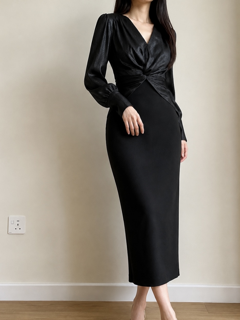 Cecelia Crinkle-Satin Twist-Front Dress