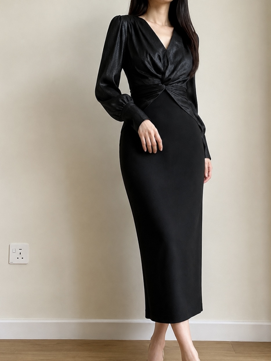 Cecelia Crinkle-Satin Twist-Front Dress