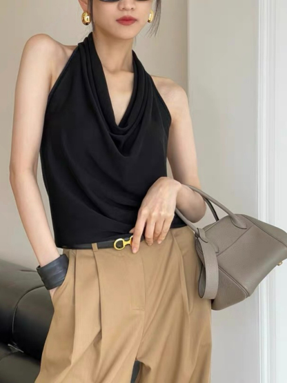 Janie Halter Neck Knit Top-The Black Bow-