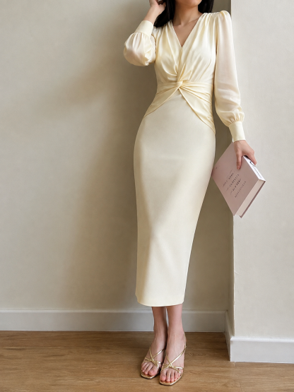 Cecelia Crinkle-Satin Twist-Front Dress