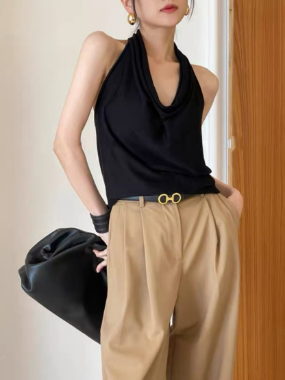Janie Halter Neck Knit Top-The Black Bow-