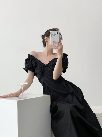 Neyle Puff Sleeve Off Shoulder Dress-The Black Bow-