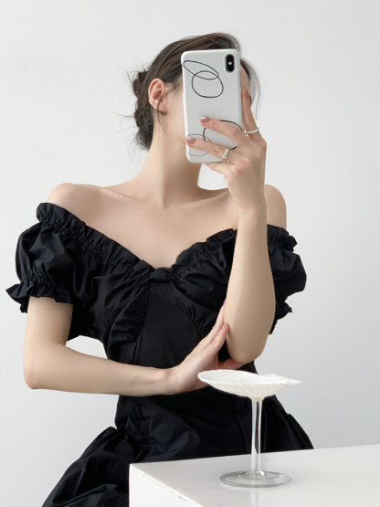 Neyle Puff Sleeve Off Shoulder Dress-The Black Bow-