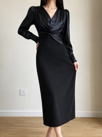 Cecelia Crinkle-Satin Twist-Front Dress