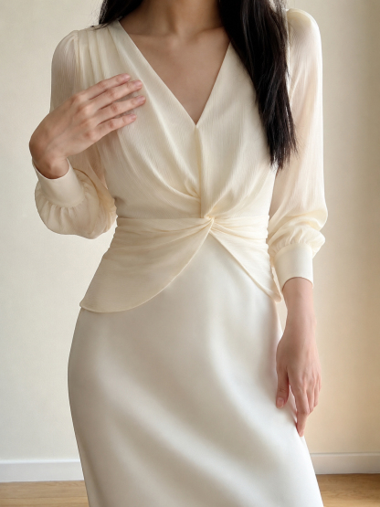 Cecelia Crinkle-Satin Twist-Front Dress