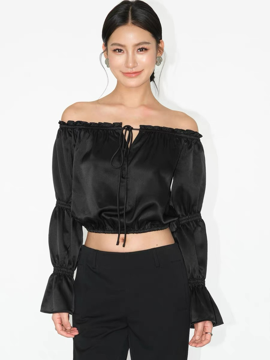 Jesse Off Shoulder Satin Top-The Black Bow-