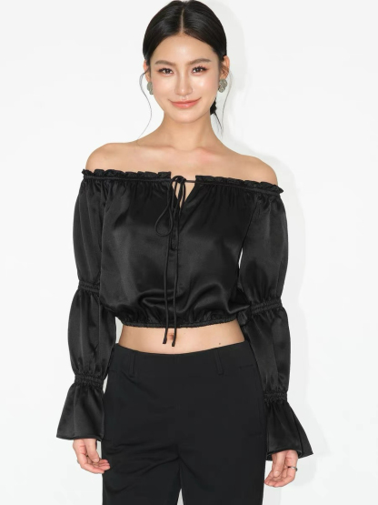 Jesse Off Shoulder Satin Top-The Black Bow-