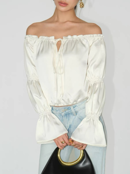 Jesse Off Shoulder Satin Top-The Black Bow-