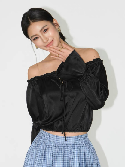 Jesse Off Shoulder Satin Top-The Black Bow-