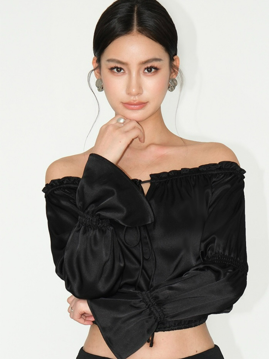 Jesse Off Shoulder Satin Top-The Black Bow-