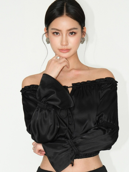 Jesse Off Shoulder Satin Top-The Black Bow-