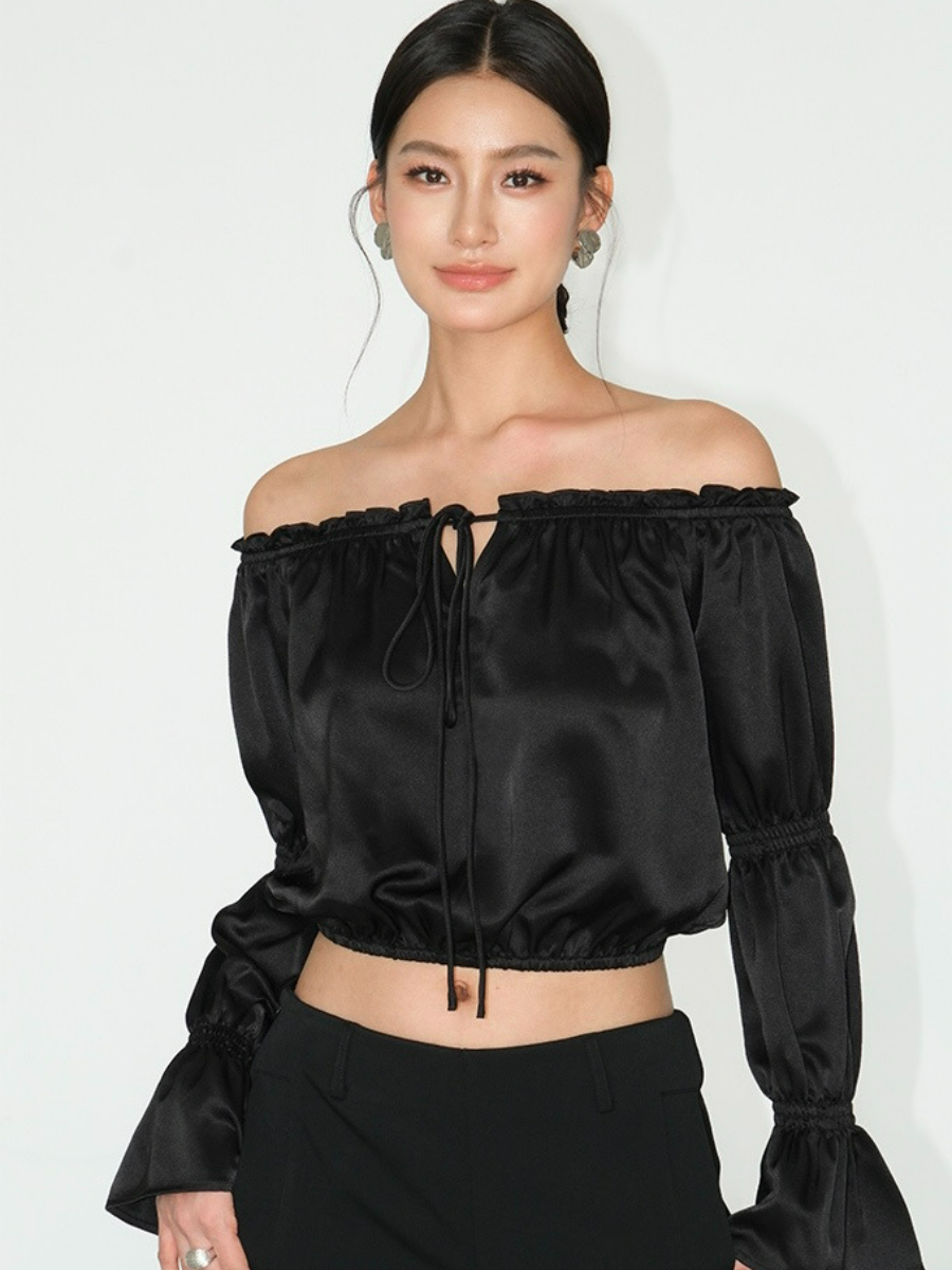 Jesse Off Shoulder Satin Top-The Black Bow-