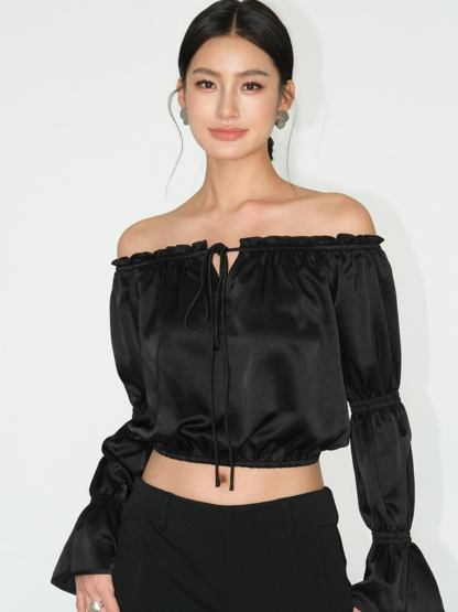 Jesse Off Shoulder Satin Top-The Black Bow-