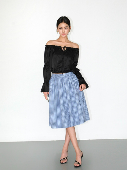 Jesse Off Shoulder Satin Top-The Black Bow-