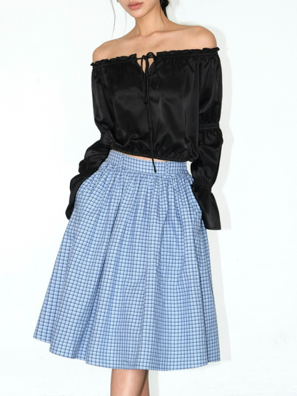 Jesse Off Shoulder Satin Top-The Black Bow-