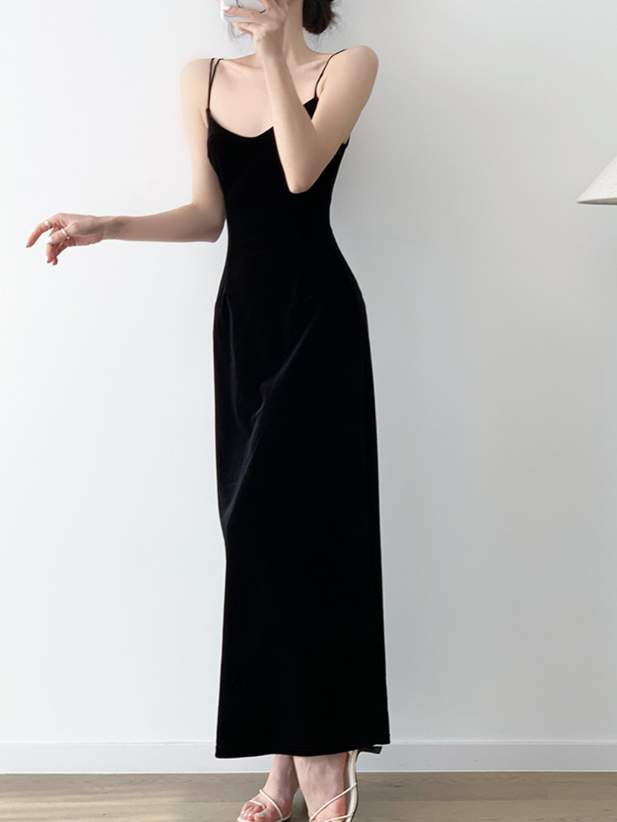 Nichelle Velvet Strap Dress-The Black Bow-