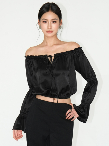 Jesse Off Shoulder Satin Top-The Black Bow-