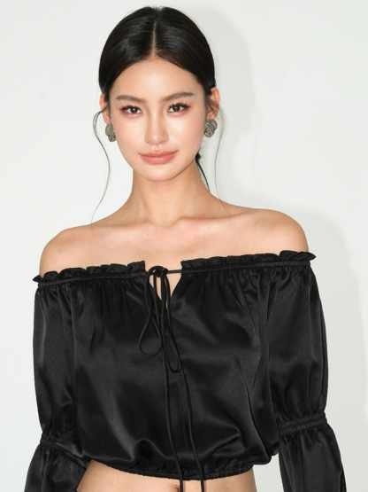 Jesse Off Shoulder Satin Top-The Black Bow-