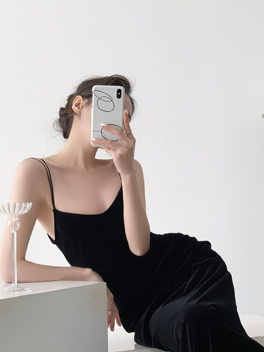 Nichelle Velvet Strap Dress-The Black Bow-